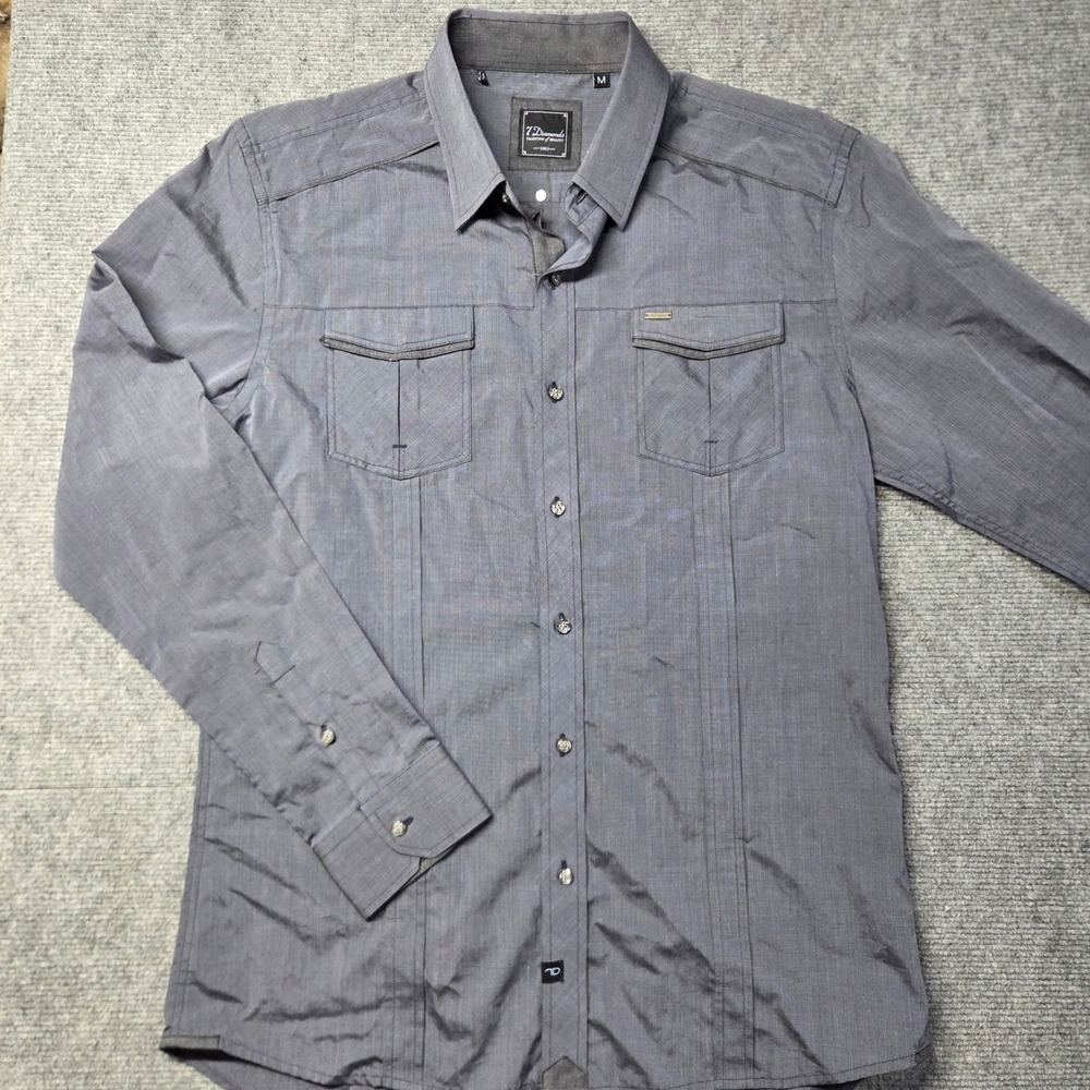 7 Diamonds Skyscraper Mens M Gray Blue Striped Long Sleeve Button Down Shirt